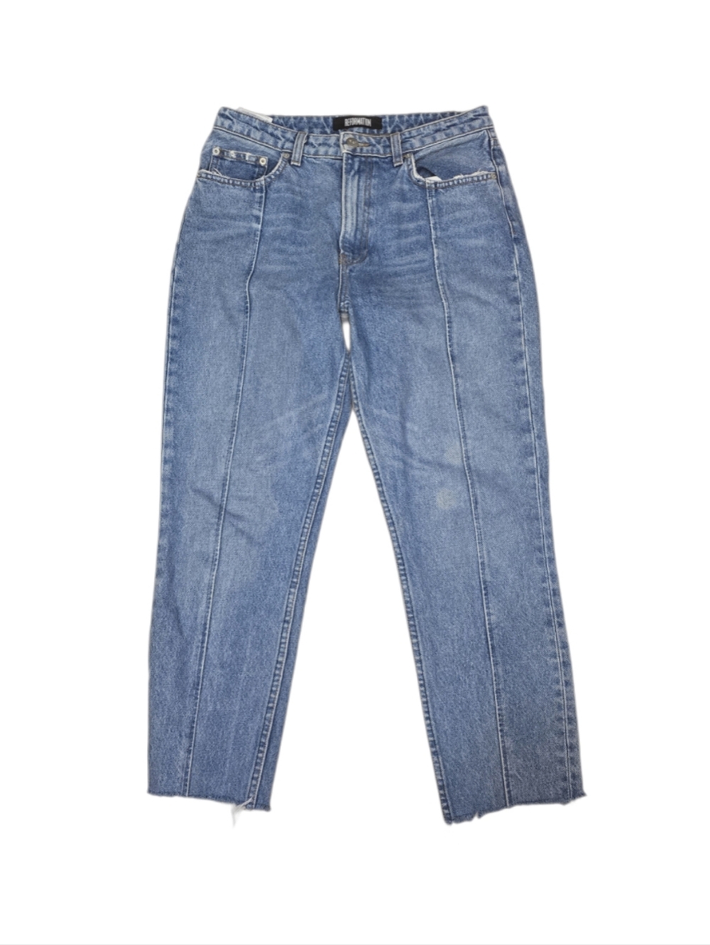 REFORMATION High-Rise Seamed Straight Leg Cropped Jeans - Frayed Hem Sz 27/W30